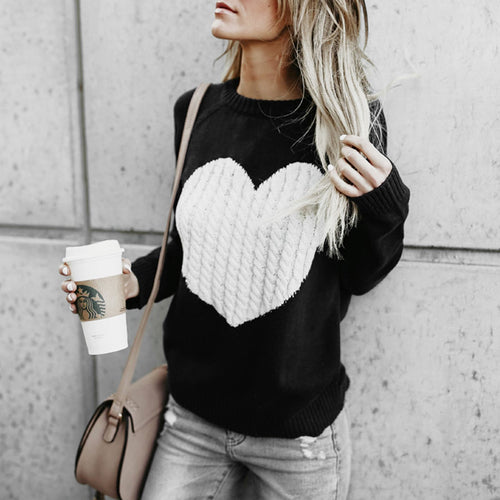 Sleeve Sweater Heart Patchwork Winter Thin Knitwear Pullover Sweters Women