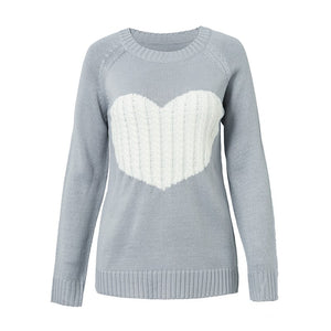 Sleeve Sweater Heart Patchwork Winter Thin Knitwear Pullover Sweters Women