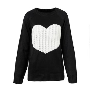 Sleeve Sweater Heart Patchwork Winter Thin Knitwear Pullover Sweters Women