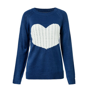 Sleeve Sweater Heart Patchwork Winter Thin Knitwear Pullover Sweters Women