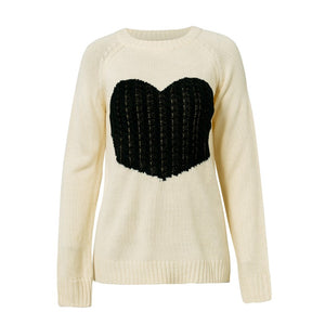 Sleeve Sweater Heart Patchwork Winter Thin Knitwear Pullover Sweters Women